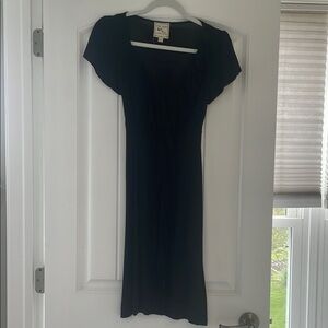 Pink Rose Black Sheath Midi Dress with Flutter Cap Sleeves